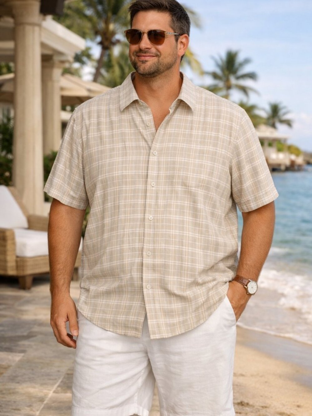 AXIST Men’s Short Sleeve 100% Cotton Button Down Shirt  Size XL